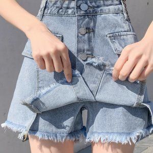 High waist denim shorts women loose
